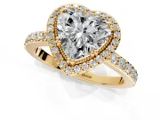 Halo Engagement Ring Setting for Heart-Shaped Center with Inner Milgrain Border and Prong Head in Yellow Gold