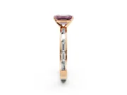 Solitaire Engagement Ring Setting for Fancy Pink Emerald Cut Center with Channel Baguette Band and Prong Head in Rose Gold