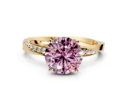 Side Accent Engagement Ring Setting for Fancy Pink Round Cut Center with Accent Shoulders and Prong Head in Yellow Gold