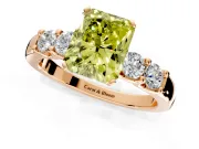 5 Stone Engagement Ring Setting for Fancy Yellow Radiant Cut Center with Plain Band and Prong Head in Rose Gold