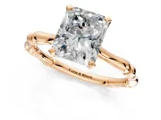 Solitaire Engagement Ring Setting for Radiant Cut Center with Bamboo Band and Prong Head in Rose Gold