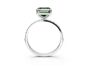 Solitaire Engagement Ring Setting for Fancy Green Asscher Cut Center with Pave Accents and Prong Head in Sterling Silver