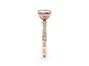 Hidden Halo Engagement Ring Setting for Fancy Pink Princess Cut Center with Pave Band and Prong Head in Rose Gold