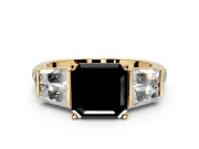 Channel-Set Engagement Ring Setting for Fancy Black Asscher Cut Center with Baguette Band and Prong Head in Yellow Gold