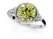 Cluster Engagement Ring Setting for Fancy Yellow Round Cut Center with Milgrain Shoulder Clusters and Prong Head in Platinum