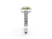 Milgrain Halo Engagement Ring Setting for Fancy Yellow Princess Cut Center with Pave Band and Prong Head in Platinum