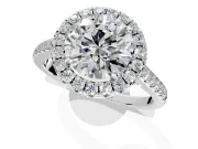 Halo Engagement Ring Setting for Round Cut Center with Narrowing Pave Band and Prong Head in Sterling Silver