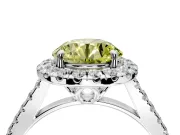 Halo Engagement Ring Setting for Fancy Yellow Round Cut Center with Raised Halo, Pave Band and Prong Head in Platinum