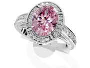 Halo Engagement Ring Setting for Fancy Pink Oval Center with Framed Halo, Pave Band and Prong Head in White Gold