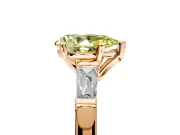 3 Stone Engagement Ring Setting for Fancy Yellow Pear-Shaped Center with Tapered Baguettes, Plain Band and Prong Head in Rose Gold