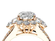 Halo Engagement Ring Setting for Cushion Cut Center with Two-Strand Split Shank and Prong Head in Rose Gold