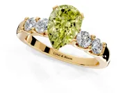 5 Stone Engagement Ring Setting for Fancy Yellow Pear-Shaped Center with Plain Band and Prong Head in Yellow Gold