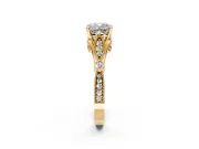 Solitaire Engagement Ring Setting for Cushion Cut Center with Marquise and Bezel Accents and Prong Head in Yellow Gold