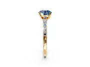 Baguette Engagement Ring Setting for Fancy Blue Round Cut Center with Alternating Bar-Set Band and Prong Head in Yellow Gold