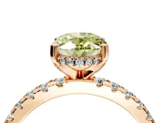 Solitaire Engagement Ring Setting for Fancy Yellow Oval Center with Band of Accents and Prong Head in Rose Gold