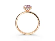 Hidden Halo Engagement Ring Setting for Fancy Pink Oval Center with Pave Band and Prong Head in Rose Gold