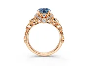 Solitaire Engagement Ring Setting for Fancy Blue Round Cut Center with Filigree Band and Prong Head in Rose Gold