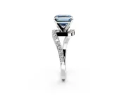 Solitaire Engagement Ring Setting for Fancy Blue Asscher Cut Center with Pave Bypass Swirl Band and Prong Head in White Gold