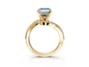 Solitaire Engagement Ring Setting for Fancy Blue Asscher Cut Center with Pave Bypass Swirl Band and Prong Head in Yellow Gold