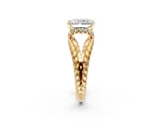 Halo Engagement Ring Setting for Radiant Cut Center with Rope Twist Split Shank and Prong Head in Yellow Gold
