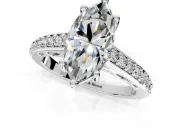 Solitaire Engagement Ring Setting for Marquise Center with Pave Cathedral Band and Prong Head in White Gold