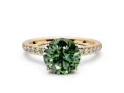 Solitaire Engagement Ring Setting for Fancy Green Round Cut Center with Fine Pave Band and Prong Head in Yellow Gold