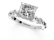 Solitaire Engagement Ring Setting for Princess Cut Center with Beaded Bezel Station Band and Prong Head in Platinum