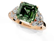 Leaf Cluster Engagement Ring Setting for Fancy Green Asscher Cut Center with Marquise Accents and Prong Head in Rose Gold