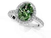 Halo Engagement Ring Setting for Fancy Green Oval Center with Inner Milgrain Border and Prong Head in Platinum