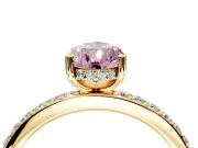 Solitaire Engagement Ring Setting for Fancy Pink Pear-Shaped Center with Fine Pave Band and Prong Head in Yellow Gold