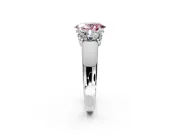 3 Stone Engagement Ring Setting for Fancy Pink Oval Center with Raised Basket Heads and Prong Head in Platinum