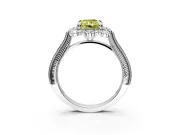 Milgrain Halo Engagement Ring Setting for Fancy Yellow Radiant Cut Center with Bezel Point Accents and Prong Head in White Gold