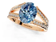 Split Shank Engagement Ring Setting for Fancy Blue Oval Center with Pave Split Shank and Prong Head in Rose Gold