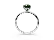 Hidden Halo Engagement Ring Setting for Fancy Green Radiant Cut Center with Thin Round-Wire Band and Prong Head in Platinum