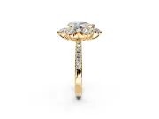 Floral Halo Engagement Ring Setting for Pear-Shaped Center with Pave Accents and Prong Head in Yellow Gold