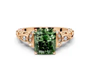 Solitaire Engagement Ring Setting for Fancy Green Radiant Cut Center with Filigree Band and Prong Head in Rose Gold