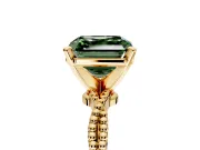 Solitaire Engagement Ring Setting for Fancy Green Asscher Cut Center with Twist Band and Bead Prong Head in Yellow Gold