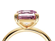 Low-Set Solitaire Engagement Ring Setting for Fancy Pink Asscher Cut Center with Thin Plain Band and Prong Head in Yellow Gold