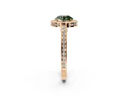 Halo Engagement Ring Setting for Fancy Green Round Cut Center with Framed Halo, Pave Band and Prong Head in Rose Gold