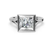 Solitaire Engagement Ring Setting for Princess Cut Center with V Split Shank and Bezel Head in Platinum