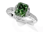 Floral Engagement Ring Setting for Fancy Green Radiant Cut Center with Four Accent Clusters and Prong Head in Platinum