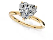 Low-Set Solitaire Engagement Ring Setting for Heart-Shaped Center with Thin Plain Band and Prong Head in Yellow Gold