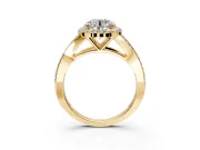 Halo Engagement Ring Setting for Round Cut Center with Pave Split Shank and Prong Head in Yellow Gold