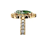 Pave Halo Engagement Ring Setting for Fancy Green Pear-Shaped Center with Single Row Pave Band and Prong Head in Yellow Gold