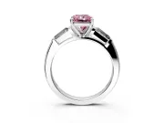 3 Stone Engagement Ring Setting for Fancy Pink Radiant Cut Center with Tapered Baguettes, Plain Band and Prong Head in White Gold