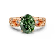 Leaf Engagement Ring Setting for Fancy Green Oval Center with Milgrain Accent Band and Prong Head in Rose Gold