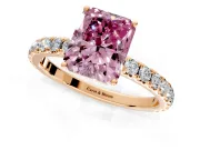 Solitaire Engagement Ring Setting for Fancy Pink Radiant Cut Center with Large Accent Band and Prong Head in Rose Gold