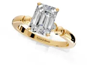 Solitaire Engagement Ring Setting for Emerald Cut Center with Beaded Shoulders and Prong Head in Yellow Gold