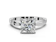 Solitaire Engagement Ring Setting for Princess Cut Center with Carved Leaf Shoulders and Prong Head in Sterling Silver