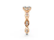 Solitaire Engagement Ring Setting for Asscher Cut Center with Accented Twist Band and Leaf Prong Head in Rose Gold